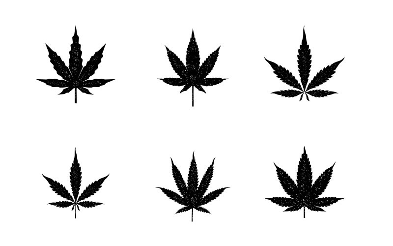 Vintage Retro Rustic Silhouette CBD Cannabis Marijuana Hemp Leaf Logo Template