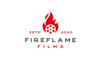 Fire Flame With Film Roll For Movie Or Cinema Production Logo Design Inspiration