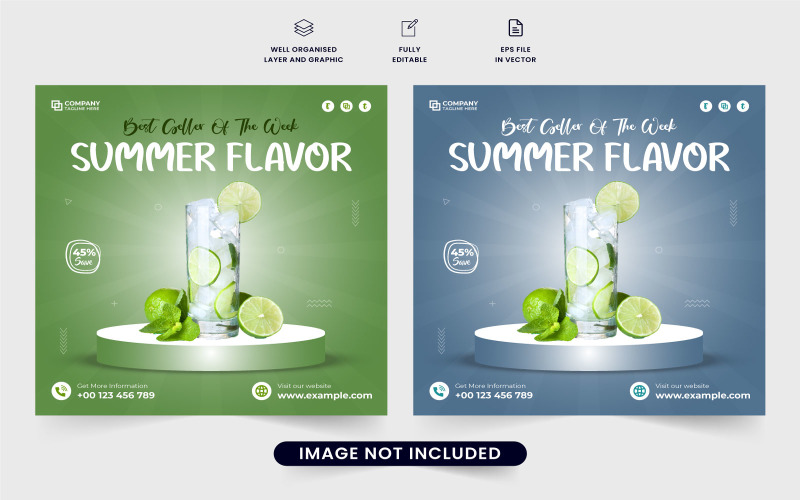 Summertime cocktail sale template vector Social Media