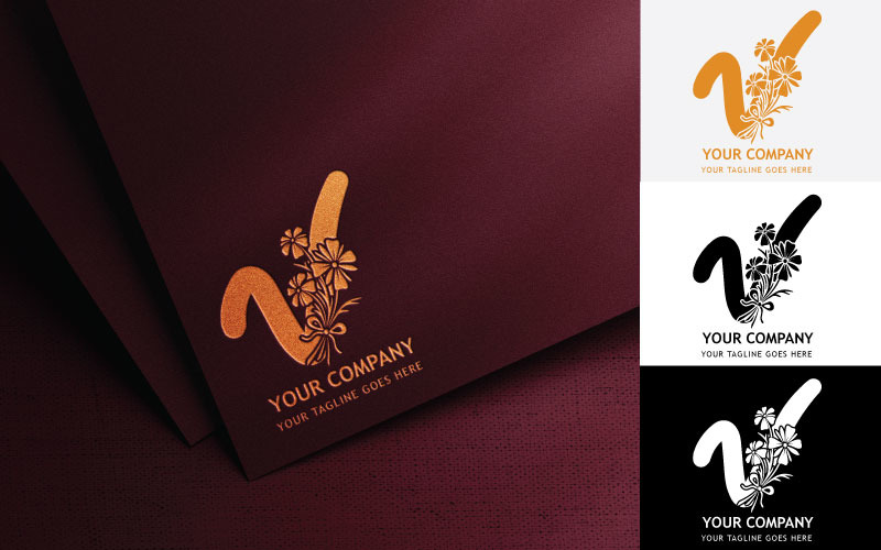 Floral Letter V Embroidery Logo Design-Brand Identity Logo Template