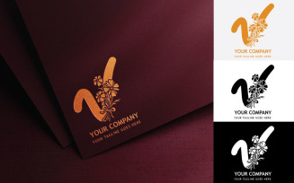 Floral Letter V Embroidery Logo Design-Brand Identity