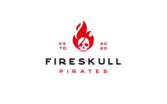 Fire Flame With Pirates Skull Logo Design Inspiration