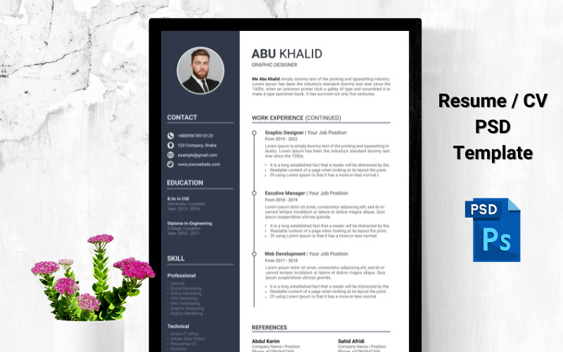 Professional Resume / CV Template with Cover Letter Resume Template