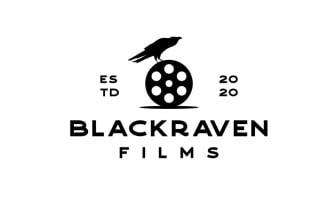 Vintage Hipster Crow Raven Silhouette With Film Roll For Movie Cinema Logo Design Inspiration