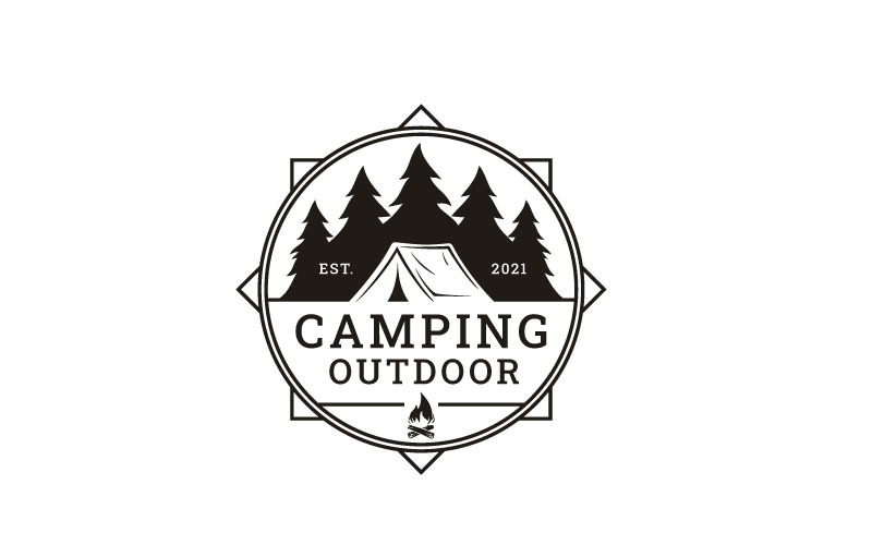 Forest Camping Emblem With Tent And Pine Trees Logo Design Logo Template