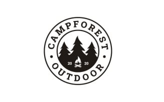 Forest Camping Emblem With Tent And Pine Trees Logo Template