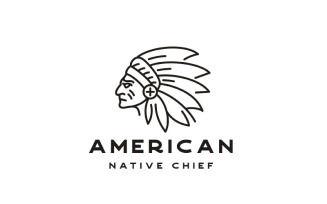 Monoline American Native Chief Headdress Logo Design Template