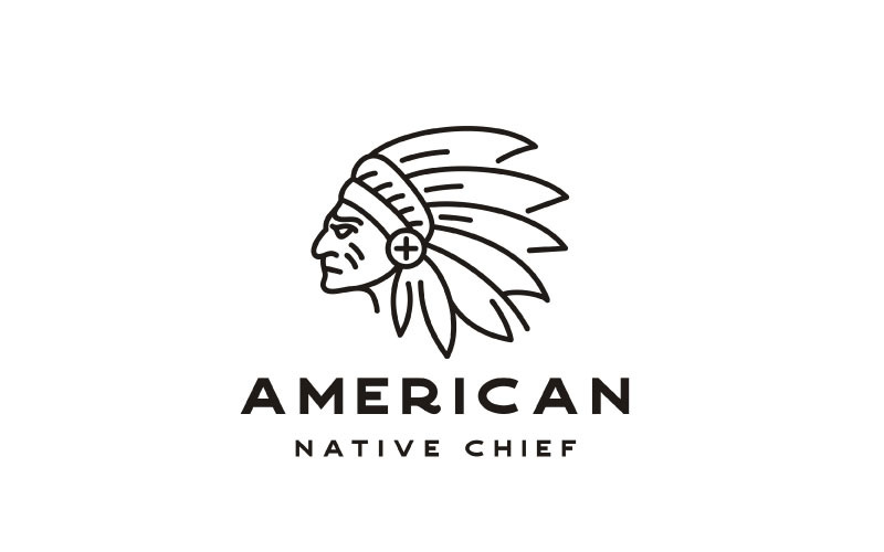 Monoline American Native Chief Headdress Logo Design Template Logo Template