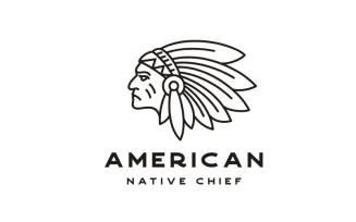 Monoline American Native Chief Headdress Logo Design