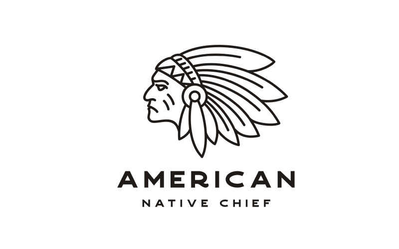 Monoline American Native Chief Headdress Logo Design Logo Template