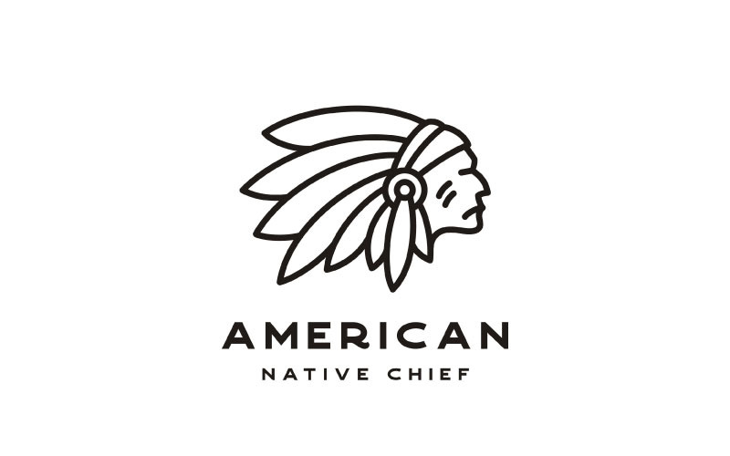 Monoline American Native Indian Chief Headdress Logo Design Logo Template