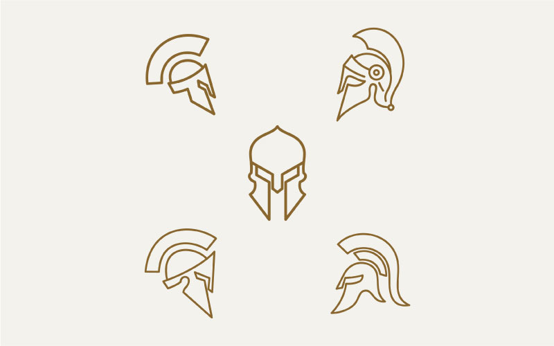 Retro Line Art Spartan Sparta Logo, Spartan Helmet Logo Design Inspiration Logo Template