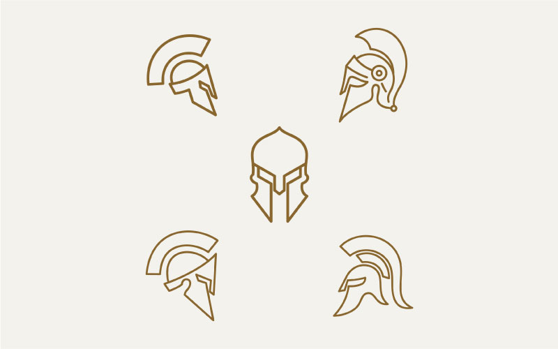 Retro Line Art Spartan Sparta Logo, Spartan Helmet Logo Design Inspiration Logo Template