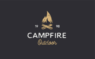 Vintage Hipster Burning Bonfire For Camping Logo Template