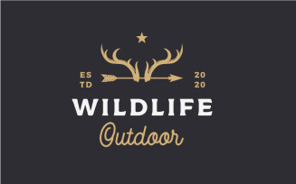 Vintage Hipster Deer Horn and Arrow Hunting Logo Design Inspiration