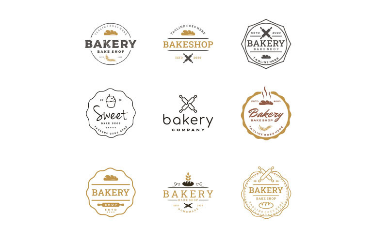 Vintage Retro Bakery, Bake Shop Sticker Label Logo Design Logo Template