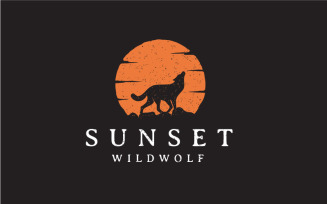 Vintage Rustic Hipster Howling Wolf Silhouette Logo Design