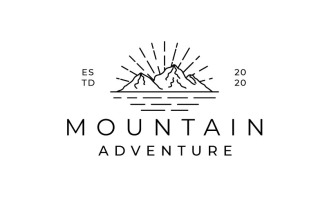 Retro Hipster Line Art Mountain Adventure Logo Design