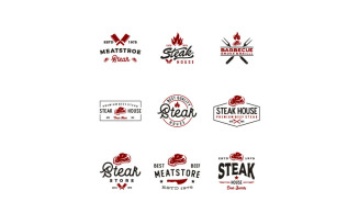 Vintage BBQ Grill, Steak House, Butcher Logo Design Set