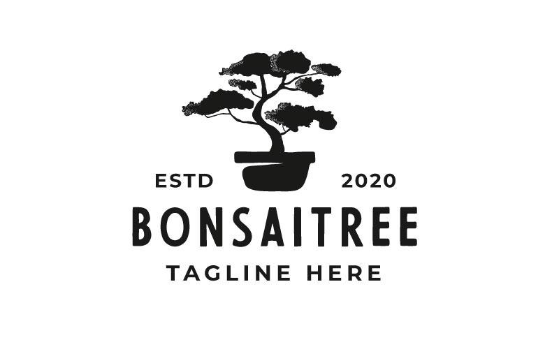 Vintage Retro Bonsai Tree Silhouette Logo Design Inspiration Logo Template