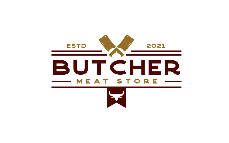Vintage Retro Crossed Cleavers For Butcher Shop Label Logo Design Inspiration Logo Template