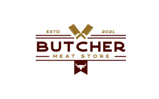 Vintage Retro Crossed Cleavers For Butcher Shop Label Logo Design Inspiration