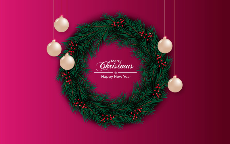Christmas Wreath Decoration With Christmas Ball And Golden Ribbon Illustration
