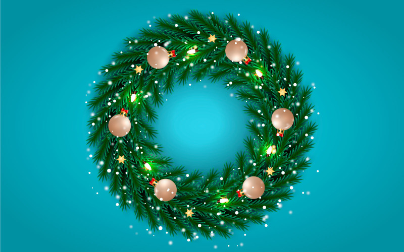 Christmas Wreath Decoration With Golden Ribbon Christmas Ball Illustration