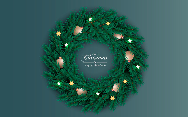 Christmas Wreath Decoration With Ribbon Christmas Ball Illustration