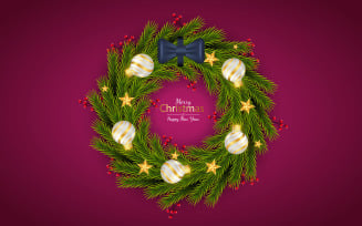Christmas Wreath With Golden Ribbon. Luxurious Green Wreath