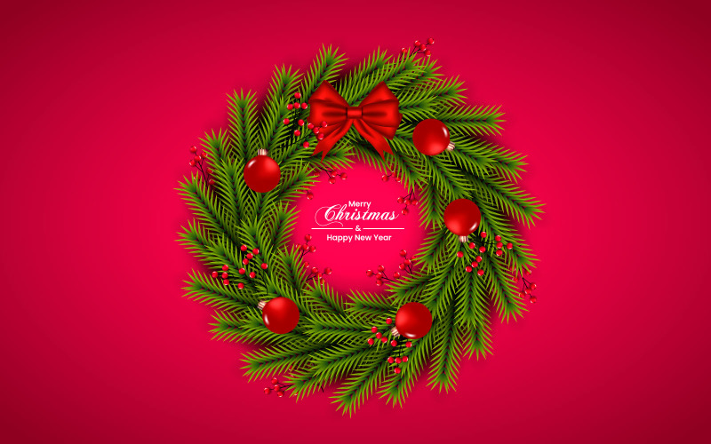 Christmas Wreath With Ribbon Green Wreath And Christmas Ball Illustration
