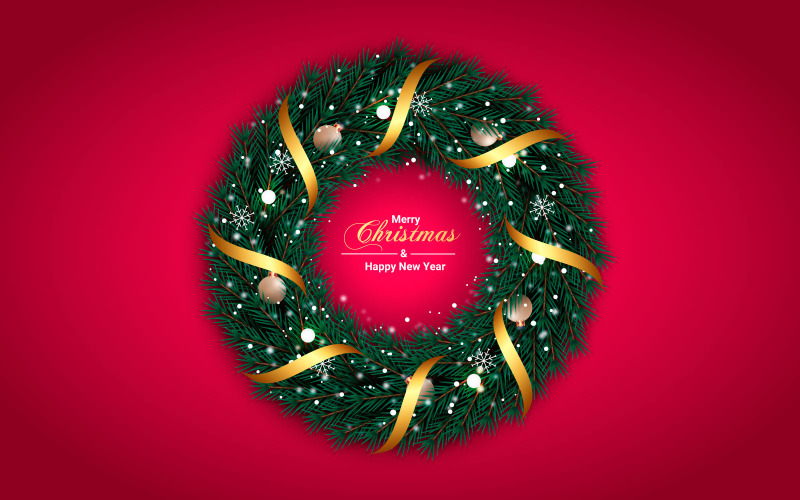 Christmas Wreath With Ribbon Luxurious Green Wreath And Christmas Ball Illustration