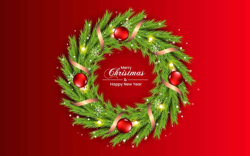 Christmas Wreath With Ribbon Wreath and Christmas Ball Illustration