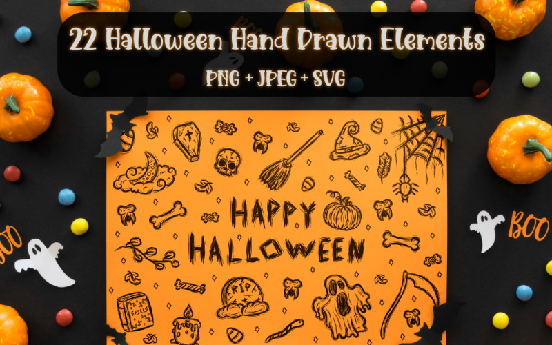 Halloween Hand Drawn Vector Elements Stickers Vector Graphic