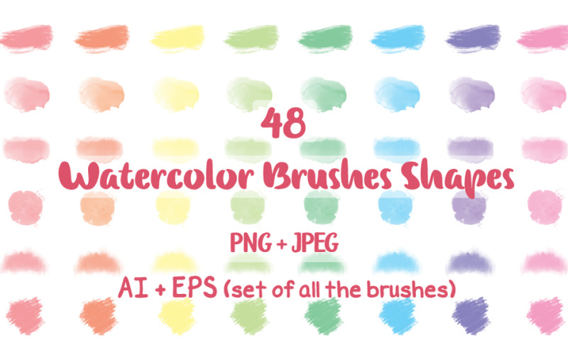 48 Watercolor Brushes Shapes Vector Graphic