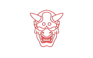 Line Art Japanese Demon Oni Mask Logo Design Vector Illustration