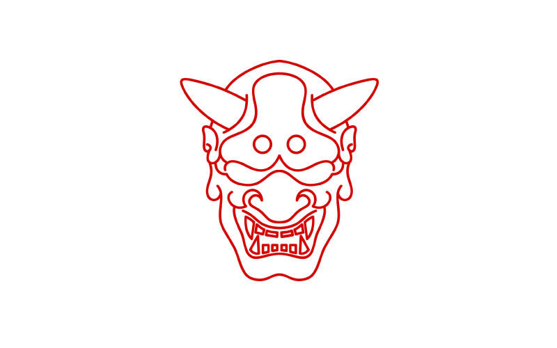 Line Art Japanese Demon Oni Mask Logo Design Vector Illustration Logo Template