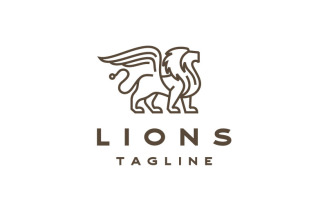 Line Art Lion With Wings Logo Design Vector