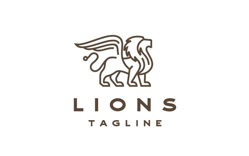 Line Art Lion With Wings Logo Design Vector Logo Template