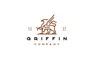 Monoline Line Art Griffin Logo Design Vector Template