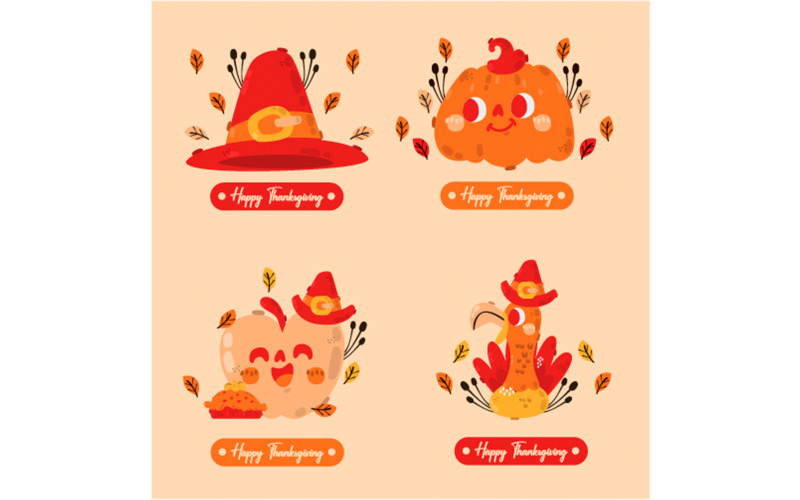 Thanksgiving Badges Collection Illustration