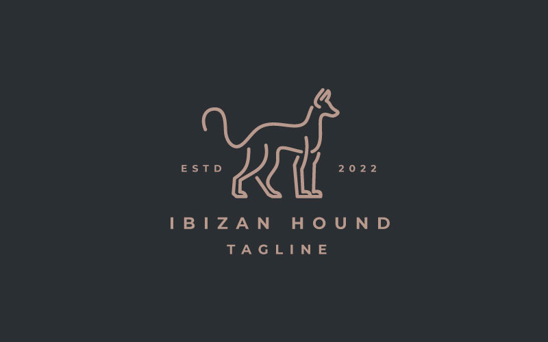 Ibizan Hound Dog, Line Art Hunting Dog Silhouette Vector Logo Inspiration Logo Template