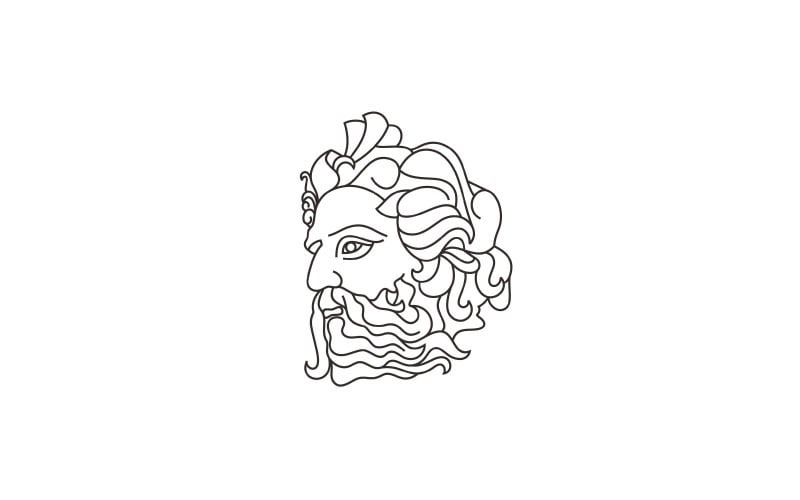 Line Art Greek God Poseidon, Ancient Greek God Logo Design Inspiration Logo Template