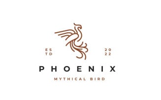 Line Art Phoenix Bird Logo Design Vector Template
