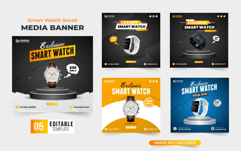 Smartwatch sale poster template vector Social Media