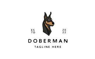 Vintage Hipster Doberman Pinscher Dog Logo Design