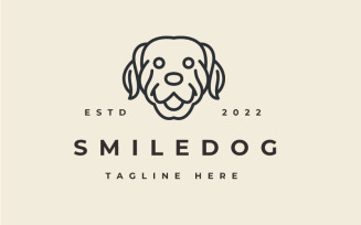 Vintage Hipster Dog Head Line Art Logo Design Vector