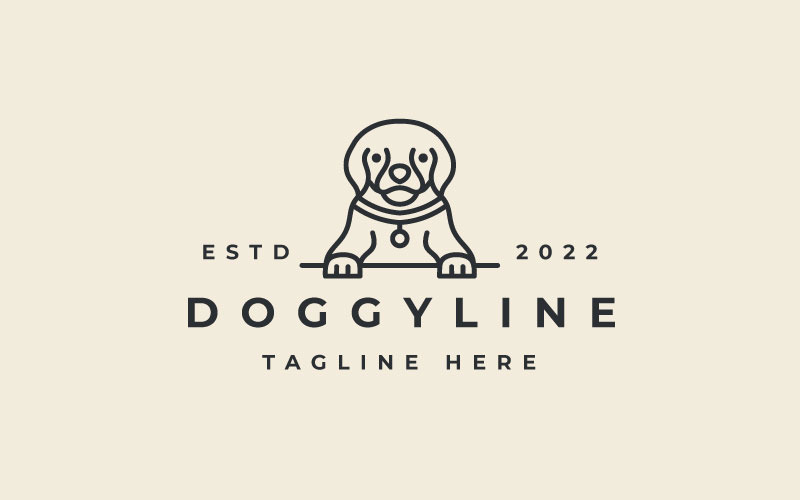 Vintage Hipster Line Art Dog Logo Design Vector Logo Template