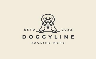 Vintage Hipster Line Art Dog Logo Design Vector