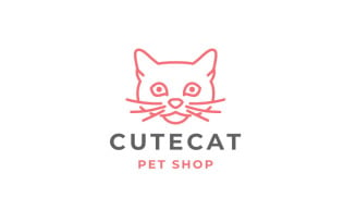 Cat Head Line Art Logo Design Vector Illustration